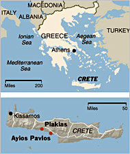 Position de la Cr&ecirc;te &agrave; 150 kilom&egrave;tres de la Grece