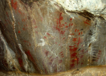 Nombreux signes sur l'un des panneaux de la grotte de Niaux - Photo Jean Clottes