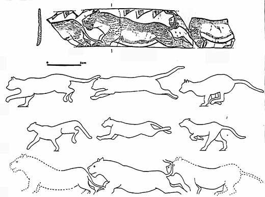 Frise des lionnes en mouvement - Grotte de la Vache 