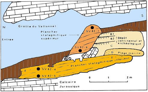 Grotte du Vallonnet - coupe de la stratigraphie