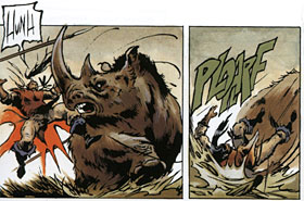 Charge de rhinoceros à la préhistoire